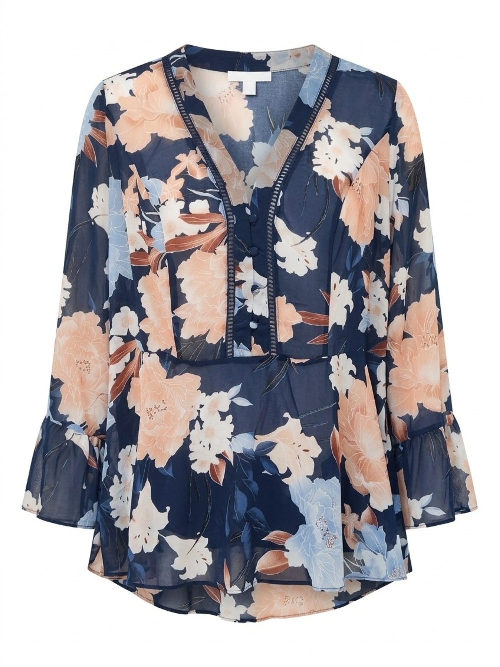 PLUS - ​City Chic In Bloom Floral Faux Wrap Top - Navy Blue Peplum Blouse